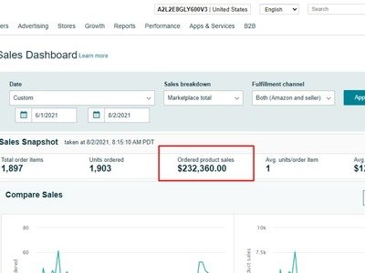 Amazon Seller Central sales dashboard from HUXA marketplace work