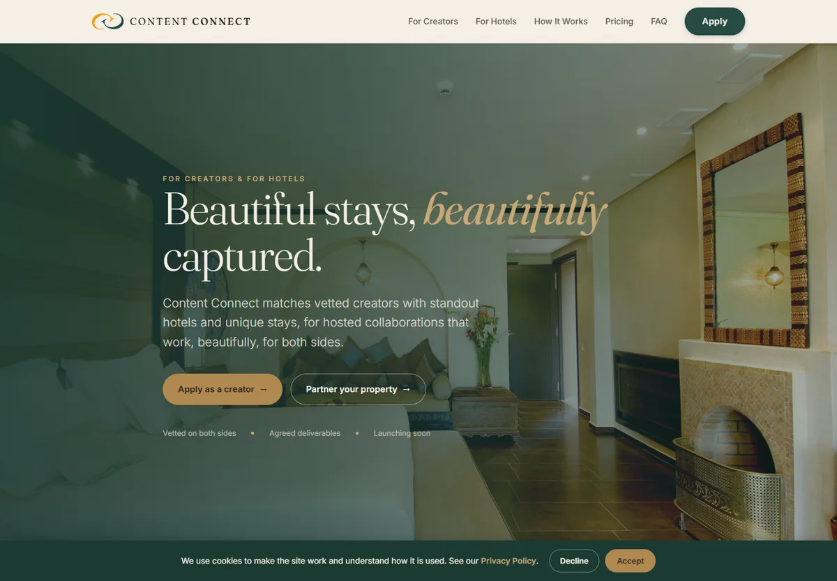 The Content Connect homepage preview